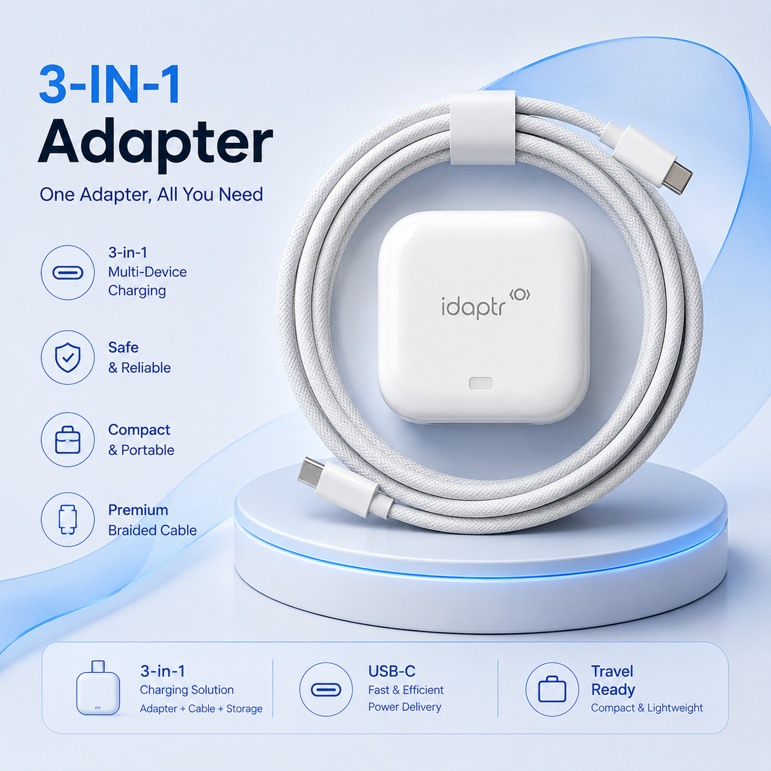 20W USB-C & USB-A Fast Charger Plug with 1m Braided USB-C Cable – Uk plug