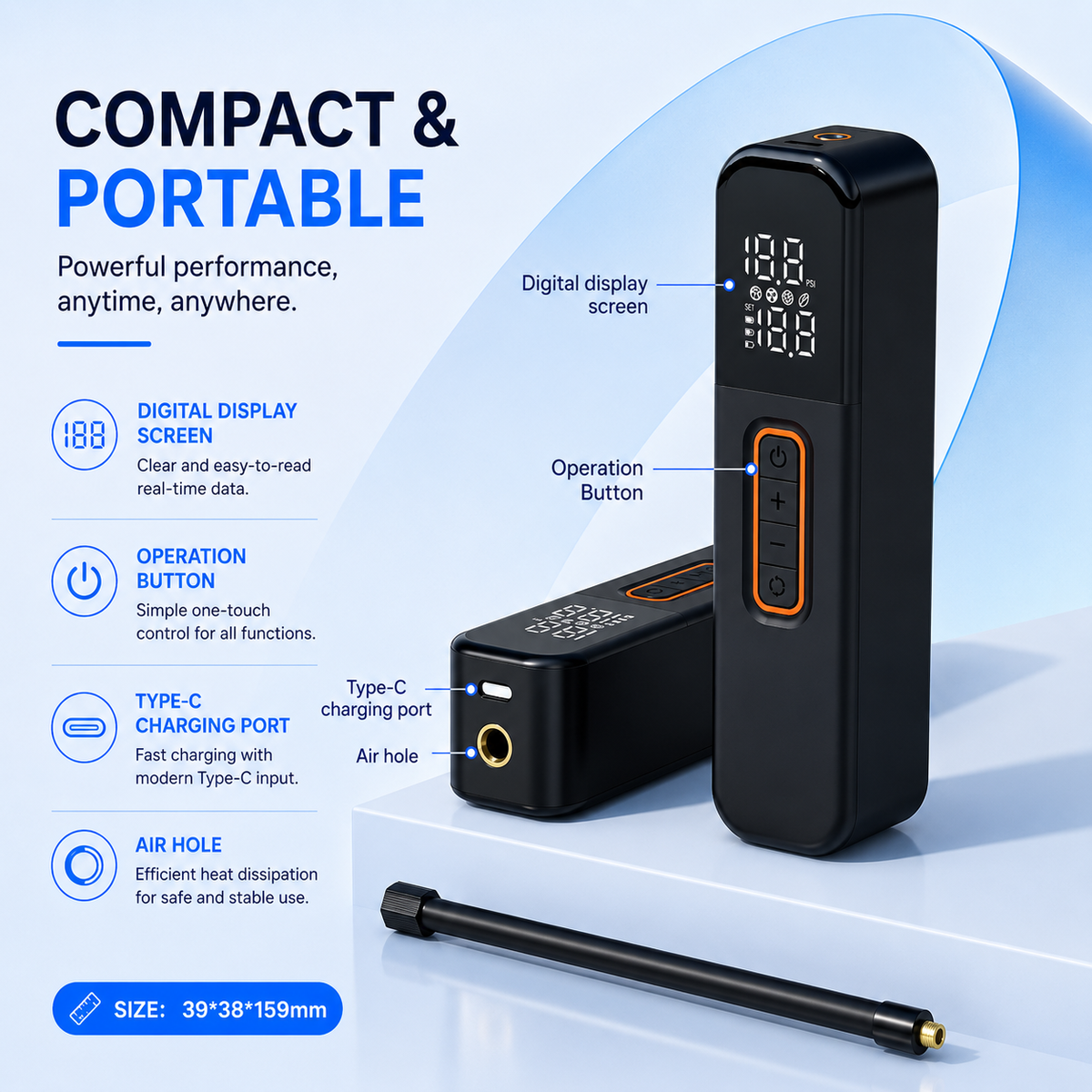 Portable Digital Air Pump – Rechargeable Bike & Ball Inflator
