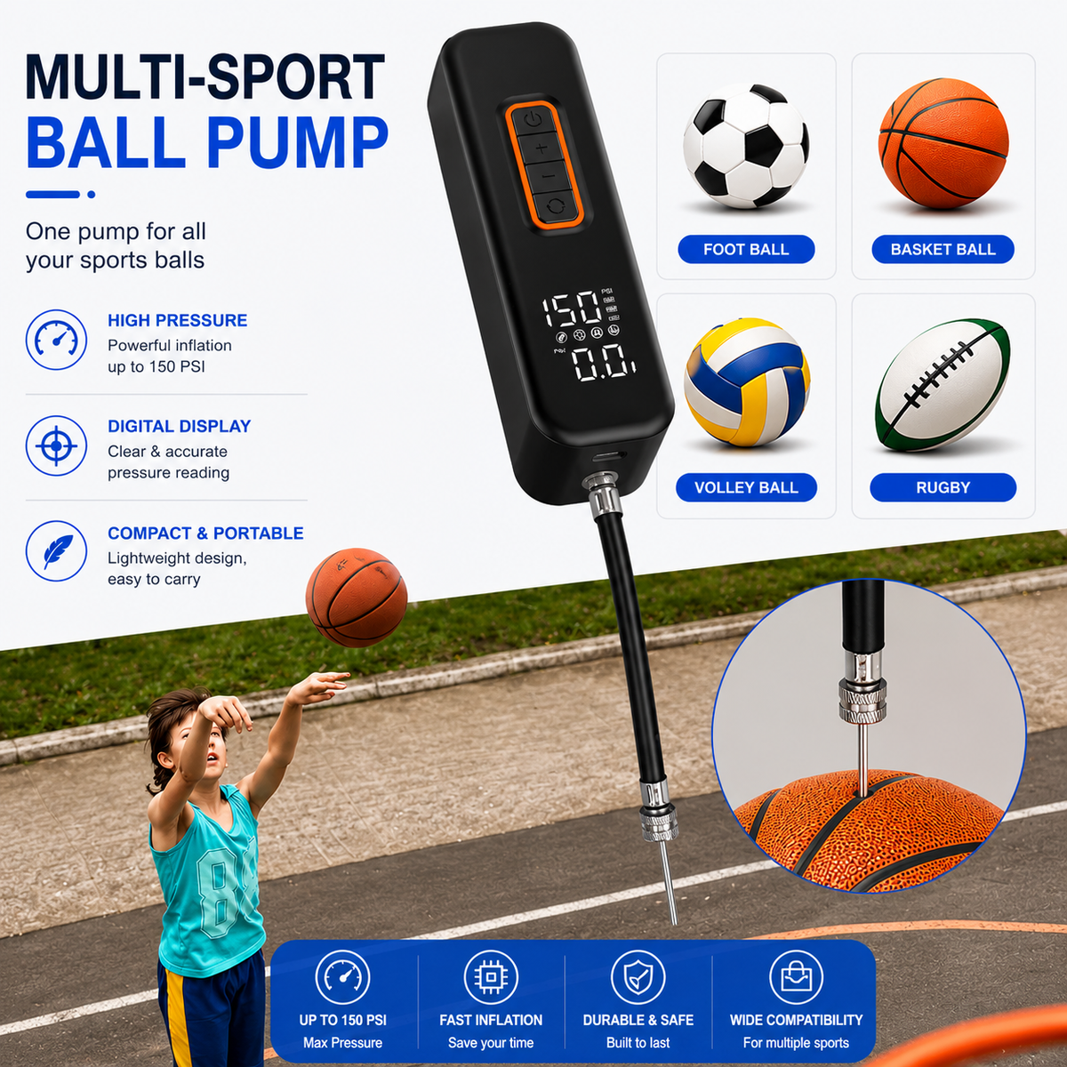 Portable Digital Air Pump – Rechargeable Bike & Ball Inflator