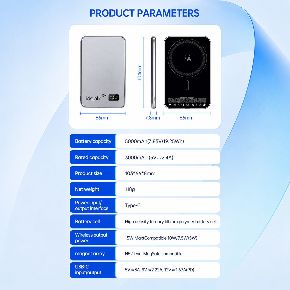 Ultra-Slim Magnetic Wireless Power Bank with LED Display