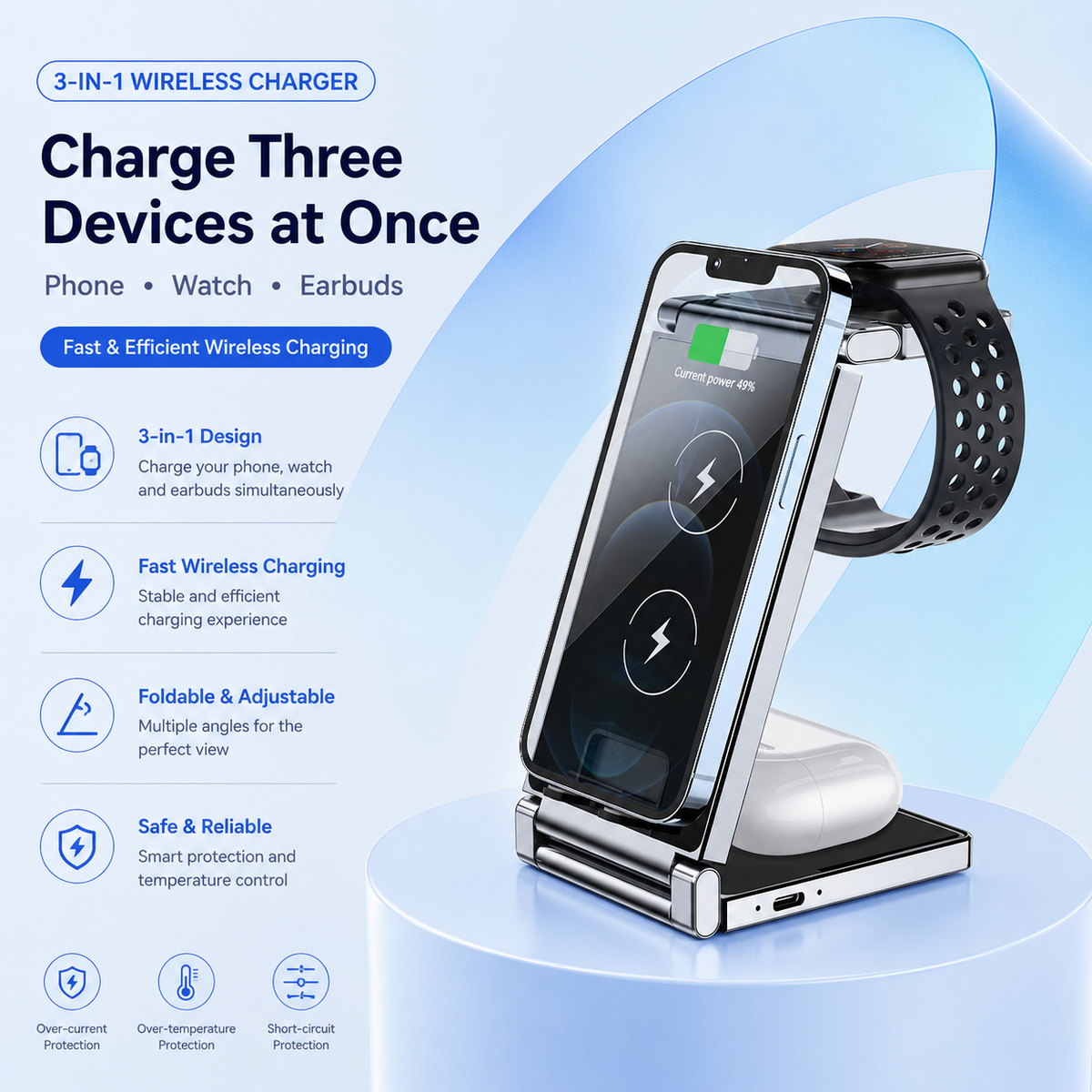3-in-1 Wireless Charging Station – Black