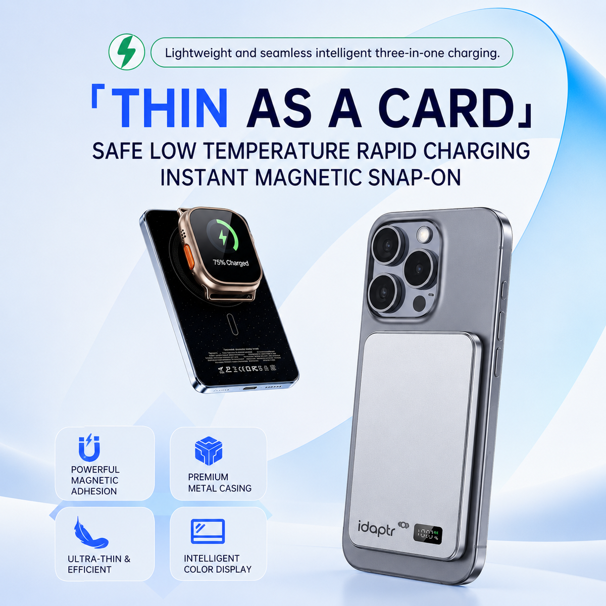 Ultra-Slim Magnetic Wireless Power Bank with LED Display