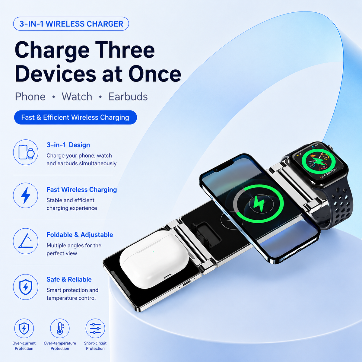 3-in-1 Wireless Charging Station – Black