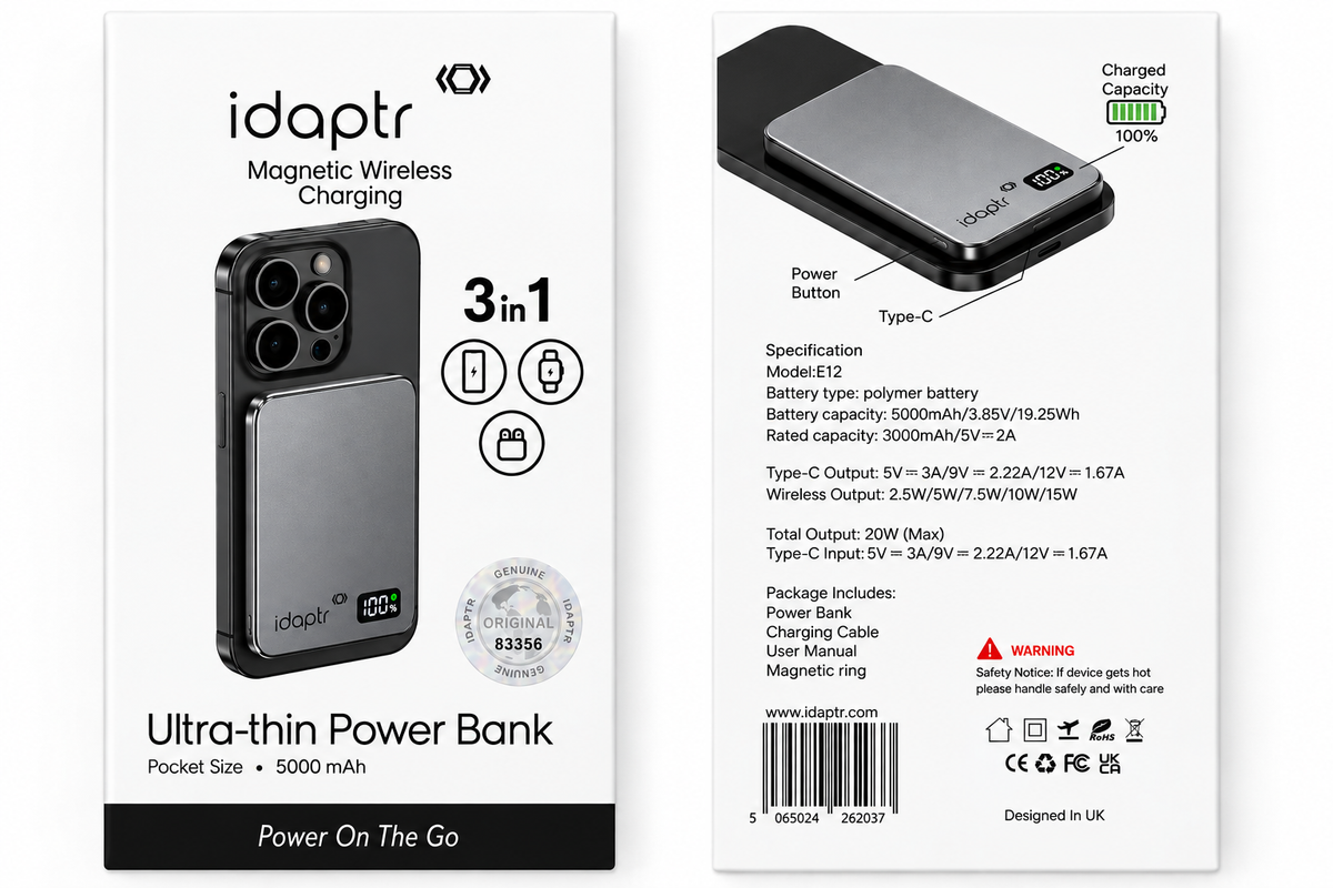 Ultra-Slim Magnetic Wireless Power Bank with LED Display