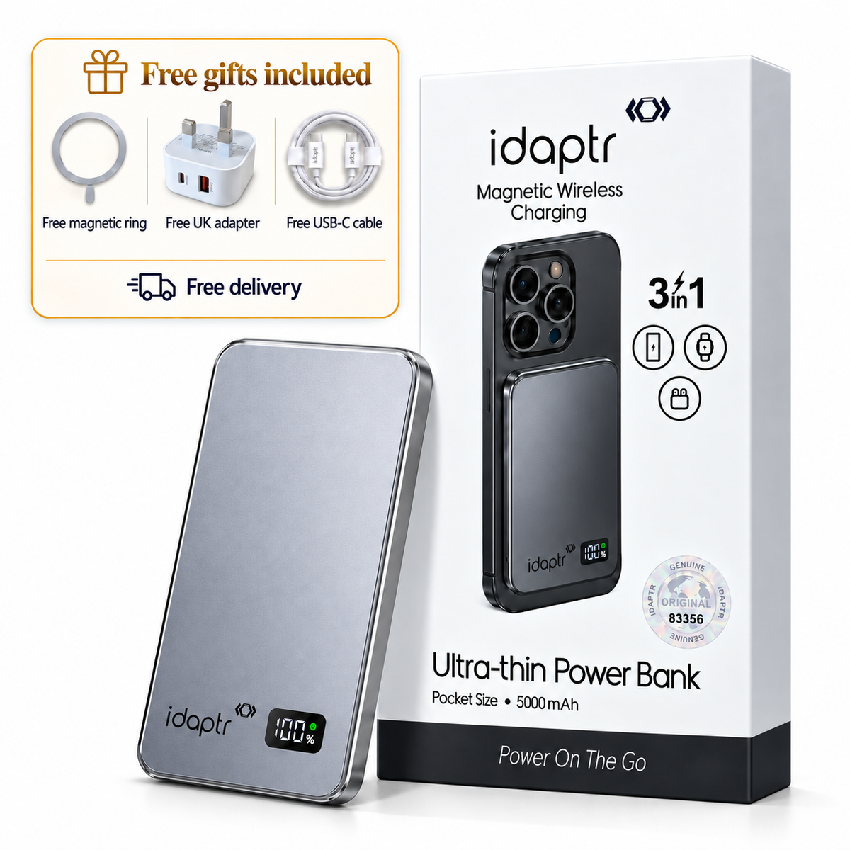 Ultra-Slim Magnetic Wireless Power Bank with LED Display