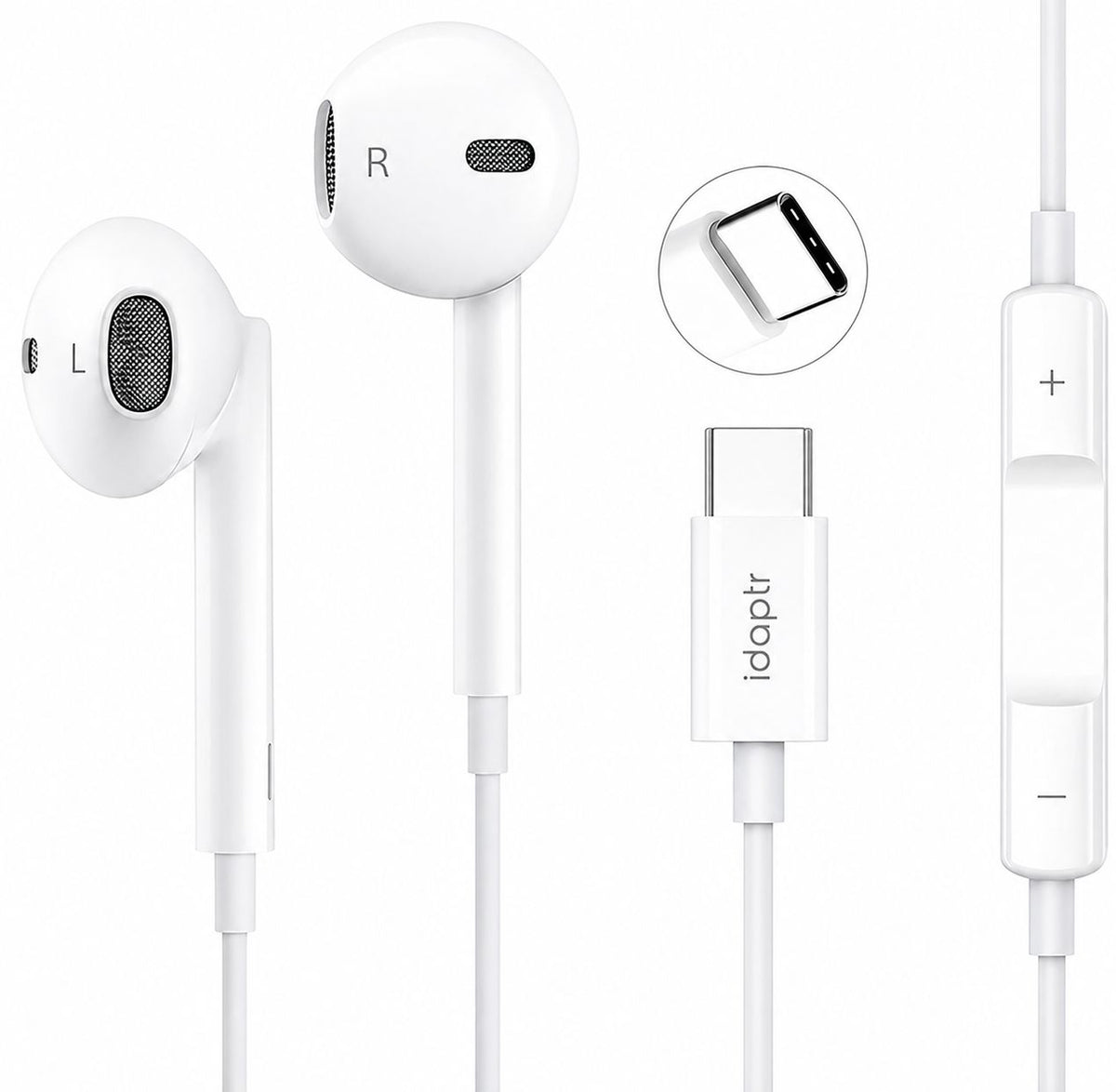 20W Foldable USB-C Fast Charger Bundle with 1m Braided Cable & Earbuds