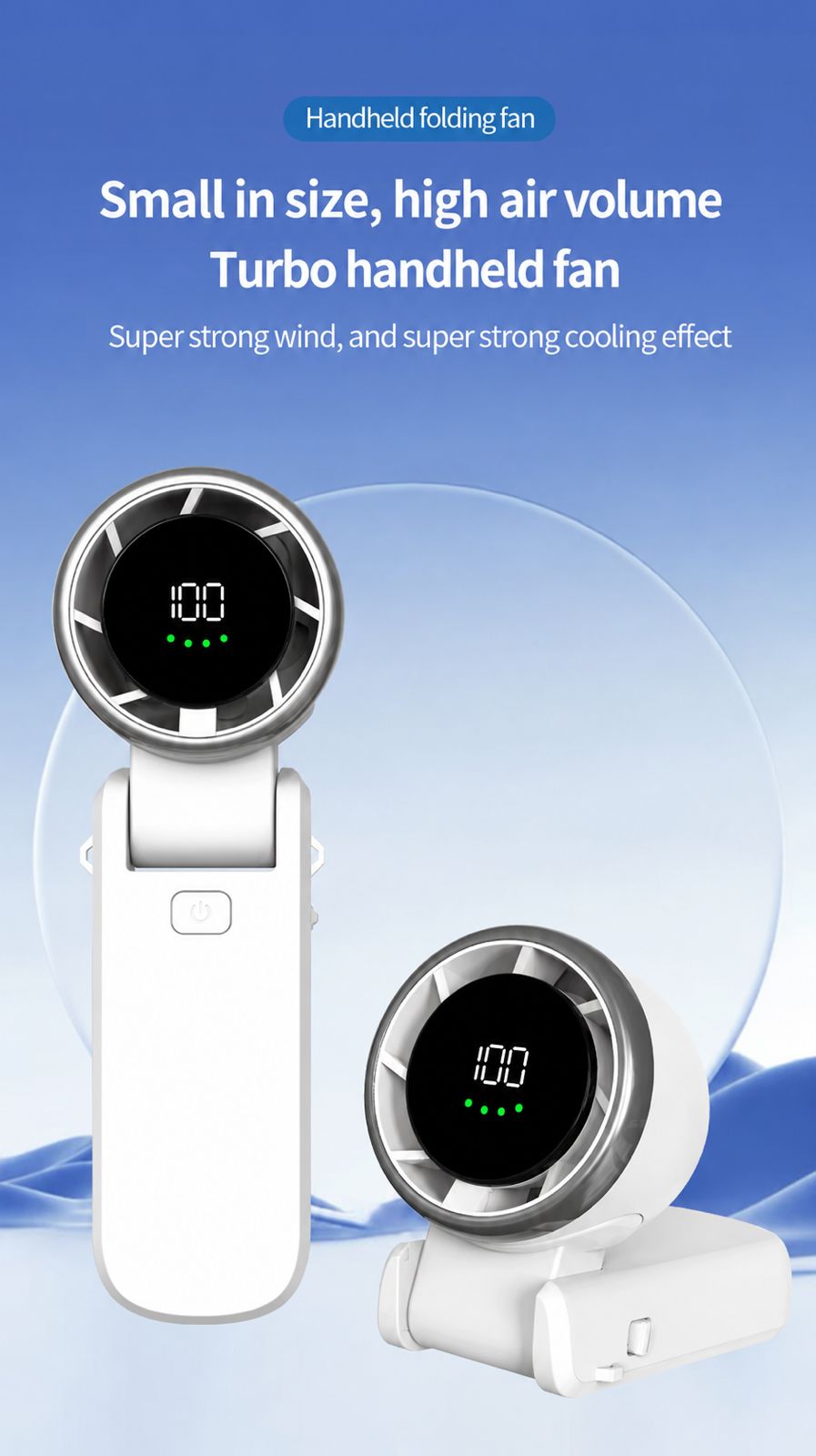 Portable Turbo Fan Rechargeable USB-C Handheld Desk Fan with 100 Speed Levels