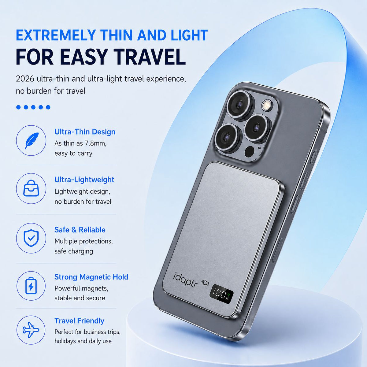 Ultra-Slim Magnetic Wireless Power Bank with LED Display